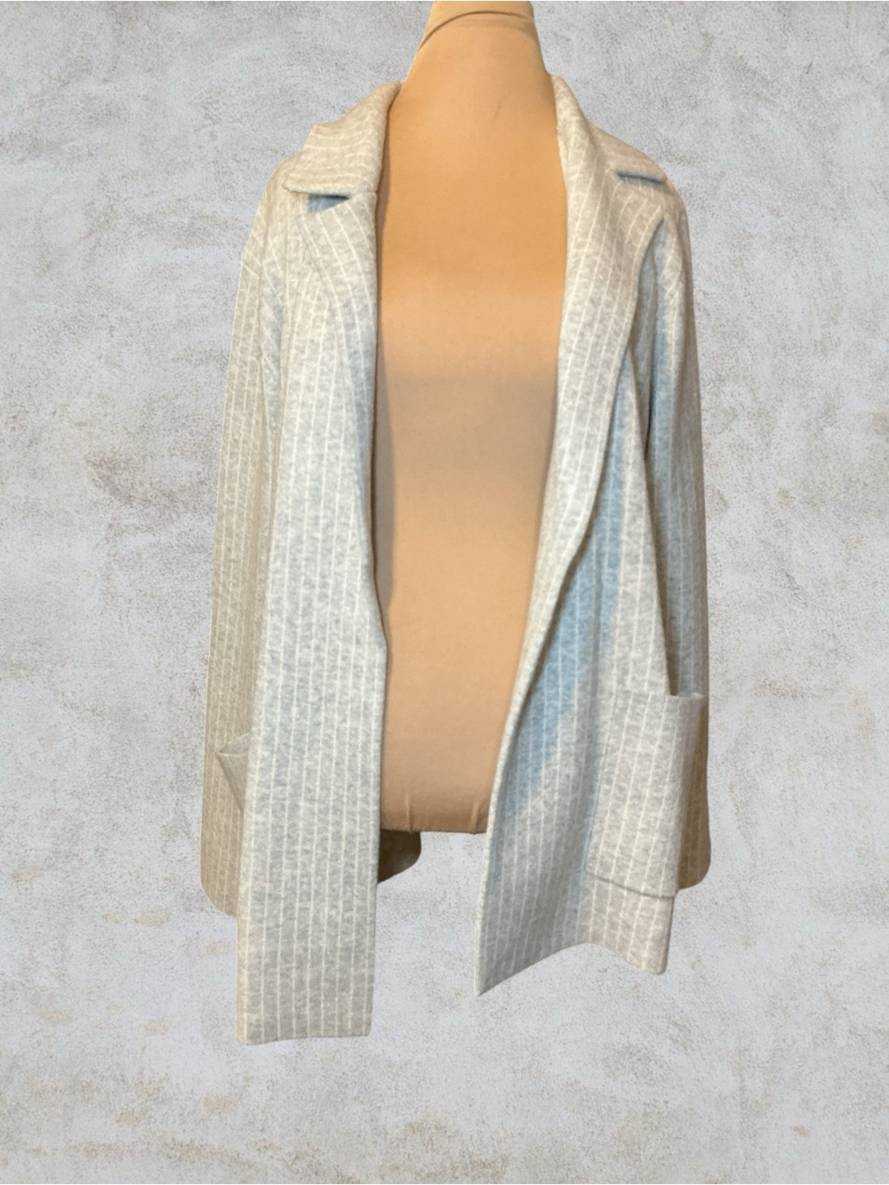Light Gray Ribbed Open Front Cardigan Jacket - Picture 2 of 7